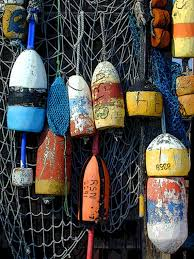Reference photo of colorful New England buoys