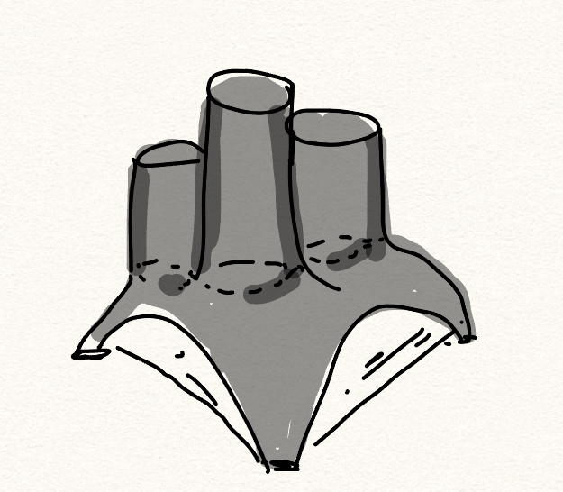 Shaded concept sketch of tiered tube cluster form