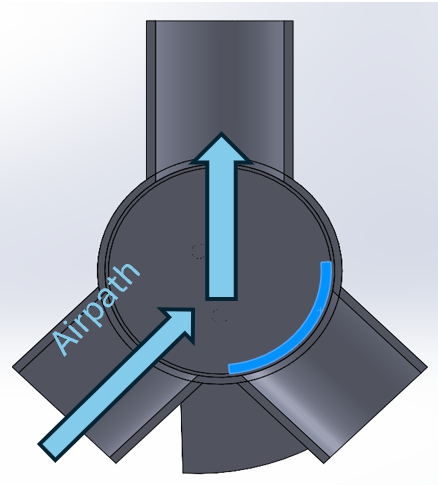 Diagram showing airpath direction through V2's redesigned slot geometry in the forward and rearward configurations