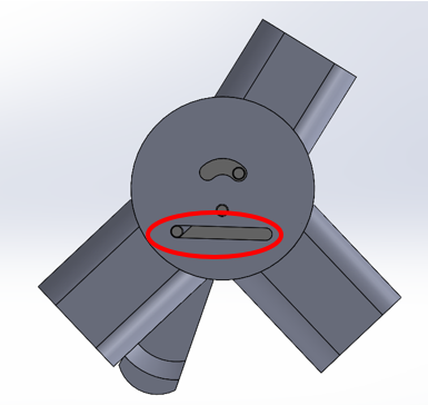 V4 slot geometry with the added CAM slot circled in red, which creates a lifting motion for the door