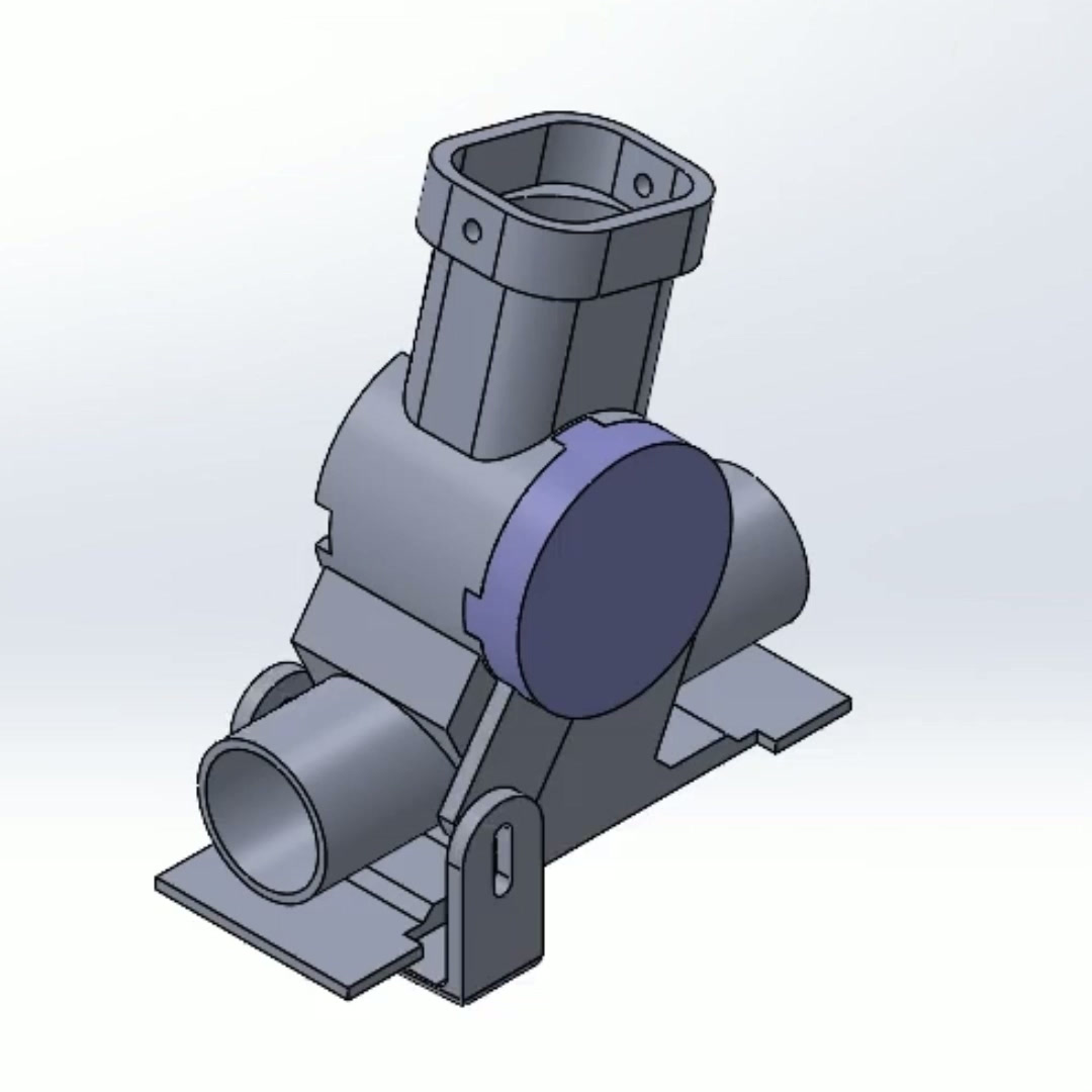 CAD render of the fully assembled V6 valve, adapted for a single PowerDetect nozzle