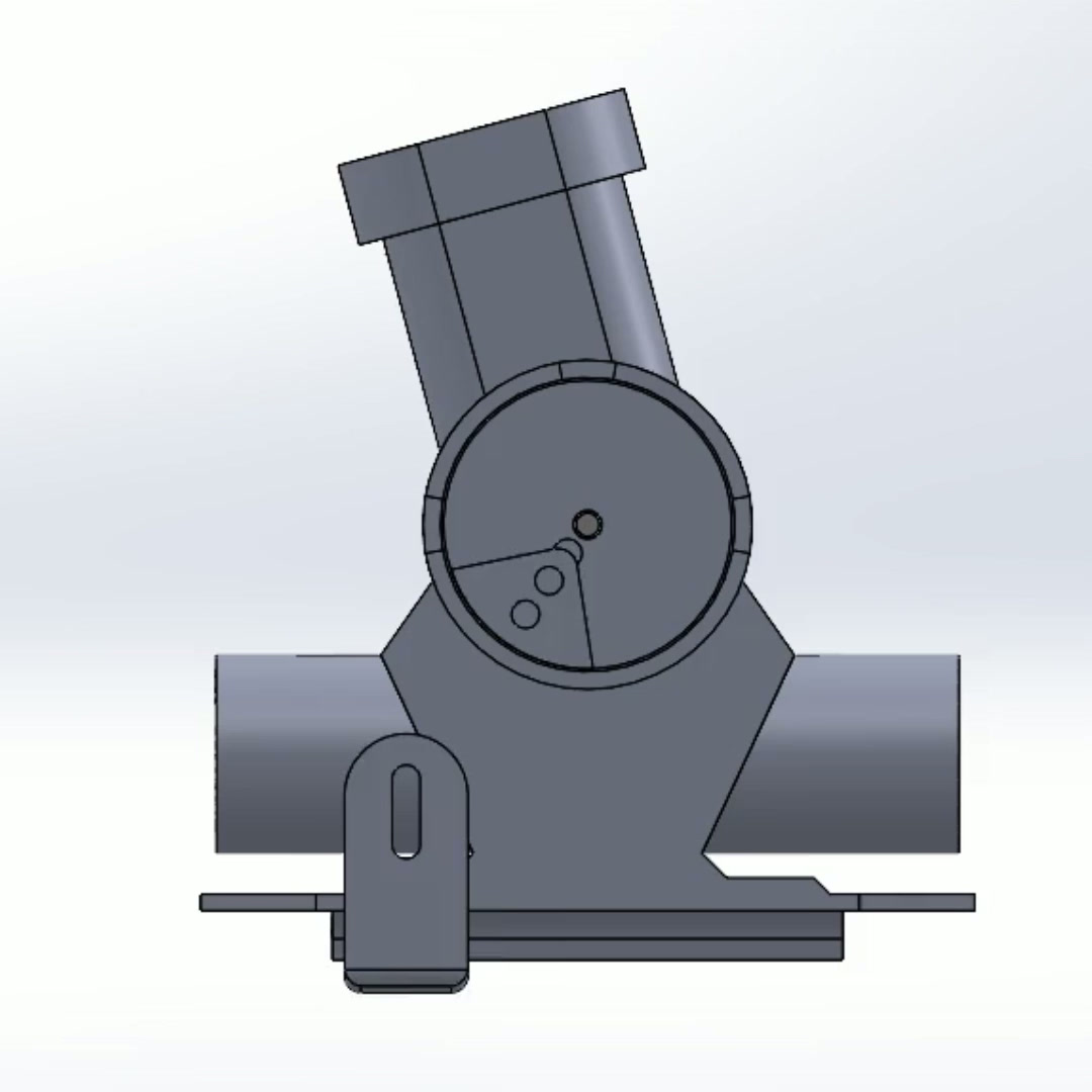 Front CAD view of the V6 valve integrated into the PowerDetect nozzle housing