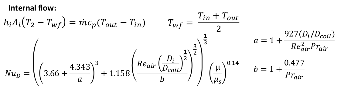 Nusselt number correlation derivation for coiled-tube internal flow