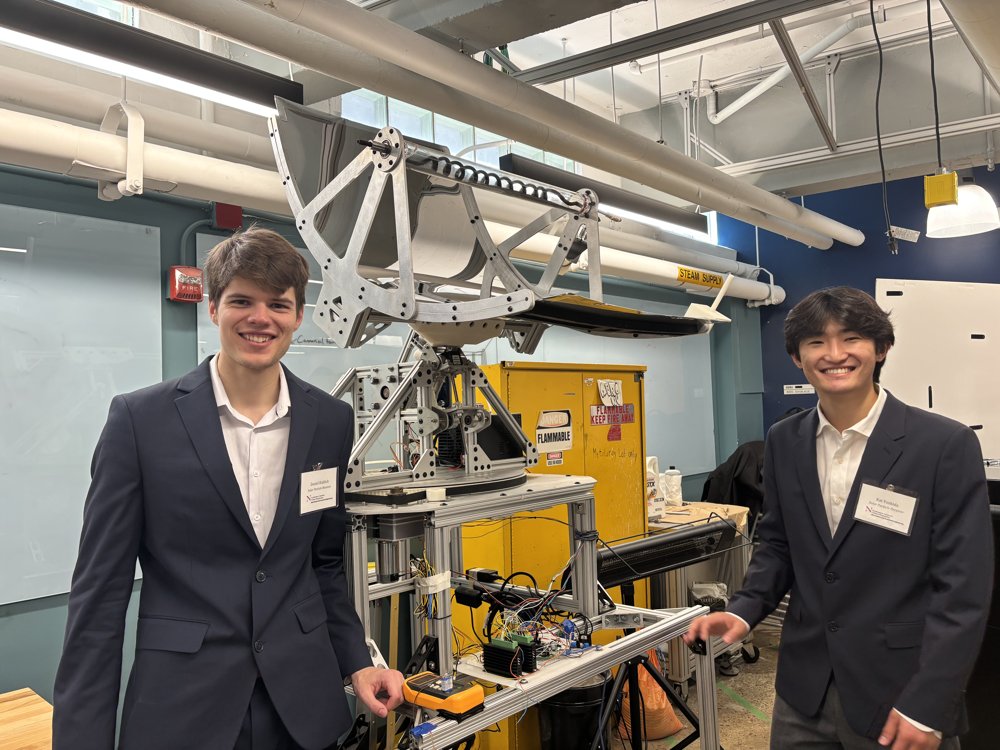 Kai Yoshida and Daniel Riddick presenting the Solar Particle Receiver at the final presentation