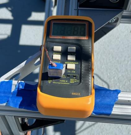 Close-up of the handheld thermocouple thermometer readout